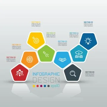 Pentagons label infographic on vector art. Stock Illustration