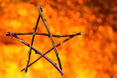 Pentagram of branches background Boke five elements 写真素材