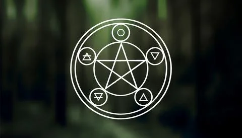Pentagram isolated vector illustration on dark forest background Stock Illustration