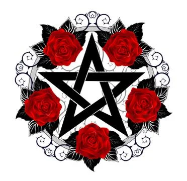 Pentagram with red roses Stock Illustration