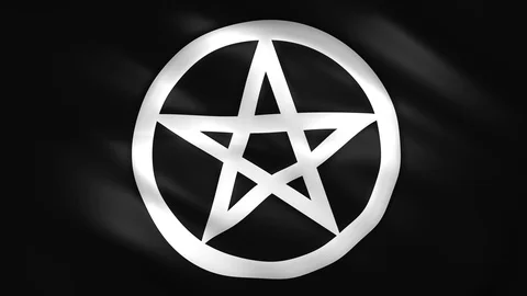 Pentagram symbol on the black flag Stock Footage 129956780