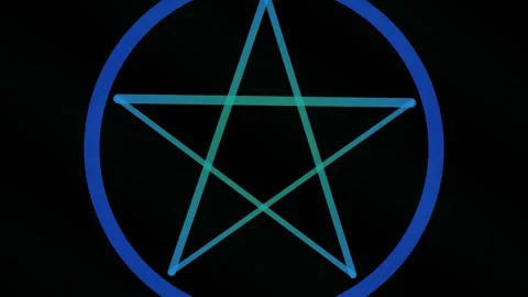 Pentagram symbol with blue circle on dark background Stock Footage 340327258