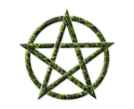 Pentagram symbol shape with grass texture isolated on a white background Stock Photos