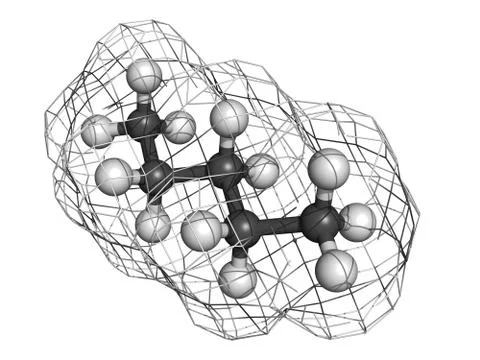 Pentane hydrocarbon, molecular model Stock Illustration