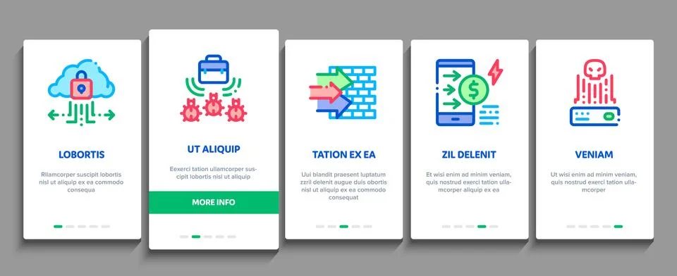 Pentesting Software Onboarding Elements Icons Set Vector Stock Illustration