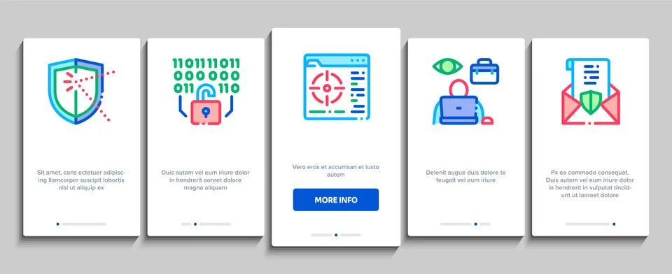 Pentesting Software Onboarding Elements Icons Set Vector Illustrazione stock