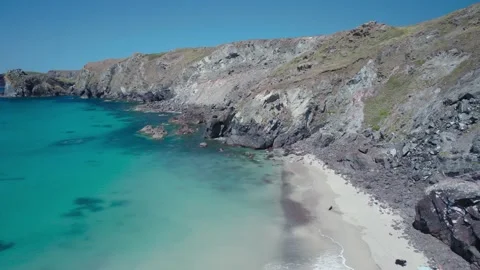 Pentreath Beach and Cliffs from a drone, Lizard, Cornwall, England 動画素材 201172182