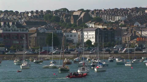 Penzance busy harbor Stock Footage 33606770
