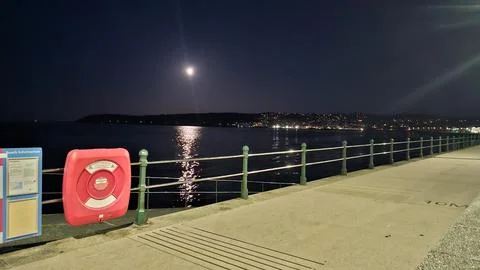 Penzance seafront in the moonlight Stock Photos