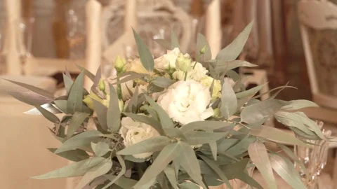Peonies artificial flowers on the florist's table Video stock 123001923