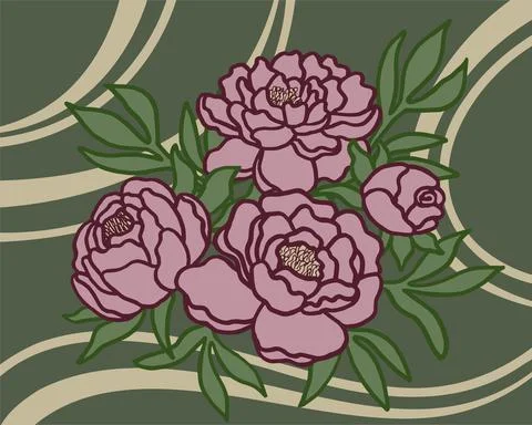 Peonies bouquet on abstract geometric pattern background Stock Illustration
