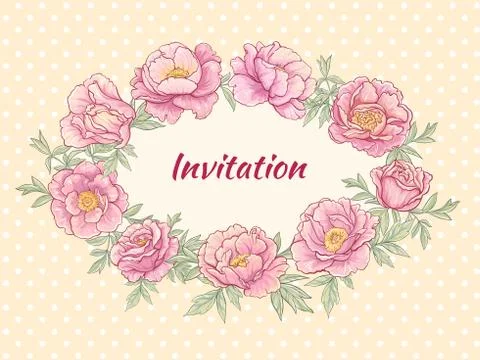 Peonies frame on color background Stock Illustration