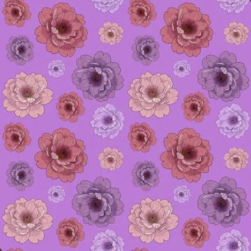 Peonies In Pink Repeat Pattern 스톡 일러스트