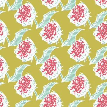 Peony flower buds seamless vector pattern on green Stock Illustration