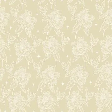 Peony flower seamless pattern ink neutral drawing. Floral background Stock Illustration