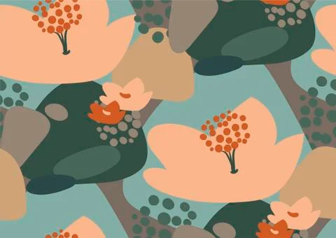 Peony flower seamless pattern vector floral design primitive scandinavian Illustrazione stock