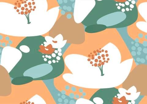 Peony flower seamless pattern vector floral design primitive scandinavian Stock Illustration