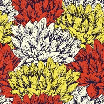 Peony Flower Seamless Vector Pattern Stock Illustration