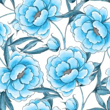 Peony flowers seamless pattern. Beautiful floral background Stock Illustration