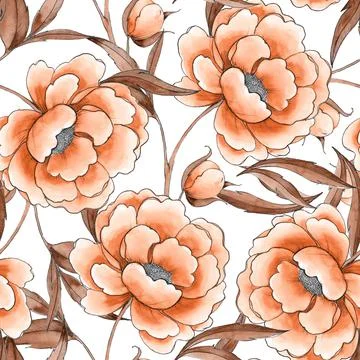 Peony flowers seamless pattern. Beautiful floral background for design Stock Illustration