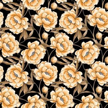 Peony flowers seamless pattern. Stock-Illustration