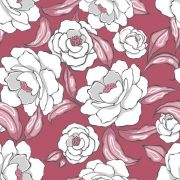 Peony flowers seamless pattern Stock Illustration