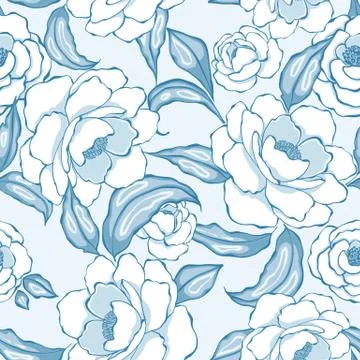 Peony flowers seamless pattern Illustrazione stock