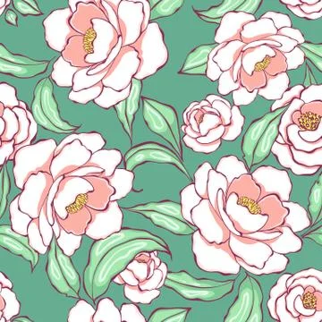Peony flowers seamless pattern Stock Illustration