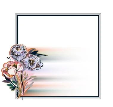 Peony frame card vector frame square blue イラスト素材
