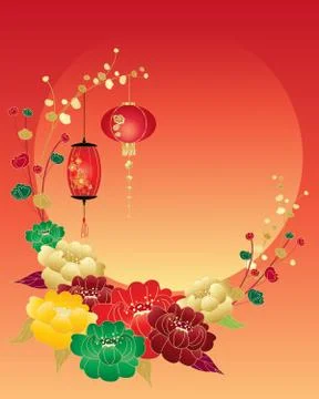 Peony greeting Stock Illustration