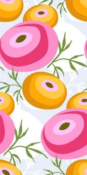 Peony pink yellow seamless pattern vector floral design primitive scandinavian Stock Illustration