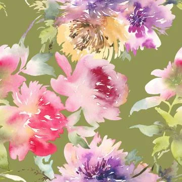 Peony seamless pattern Stock Illustration