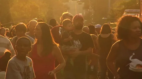 People-10, crowd, slow motion, golden backlight, walking &amp; standing Stock Footage 41893423