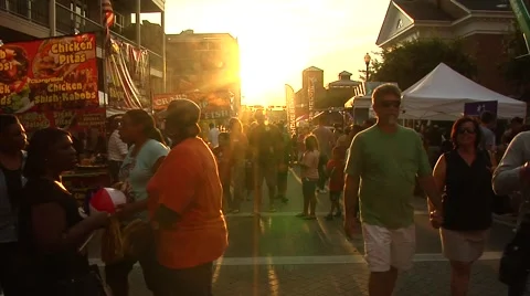 People-10C, WS crowd, super slow motion, golden backlight, walking &amp; standing Stock Footage 41893398