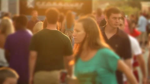 People-12A, crowd, slow motion, golden backlight, walking &amp; standing Stock Footage 41893630