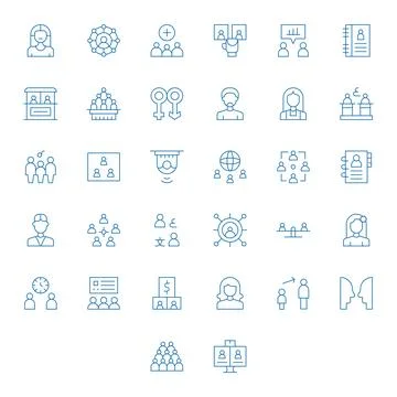 People 64x64 Vector Icon Pack with 32 Thin Line PIXEL Perfect Elements 스톡 일러스트