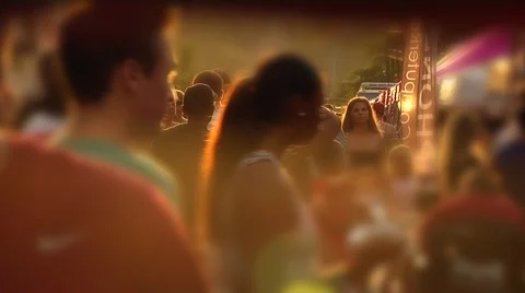 People-8 crowd, blurred edges, slow motion, golden backlight, walking &amp; standing Stock Footage 41893128