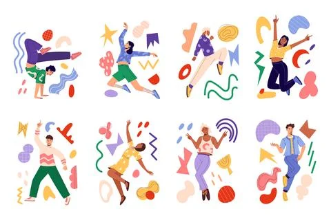 People on abstract background. Young men and women in active poses. Business Stock Illustration