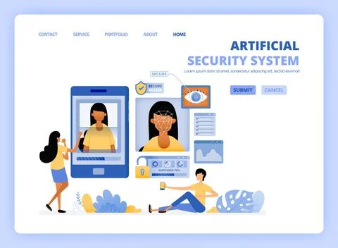 People access smartphone using optical facial scanning security technology. a 库存插图