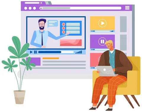 People accessing knowledge online on virtual library on laptop, education and e 스톡 일러스트