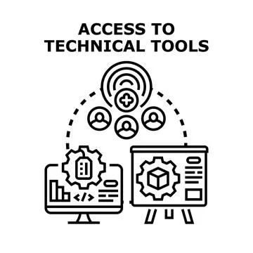 People accessing technical tools and digital solutions Ilustração Stock