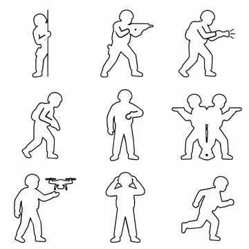 People actions icons set, stick figure illustrations Silhouette Stock Illustration