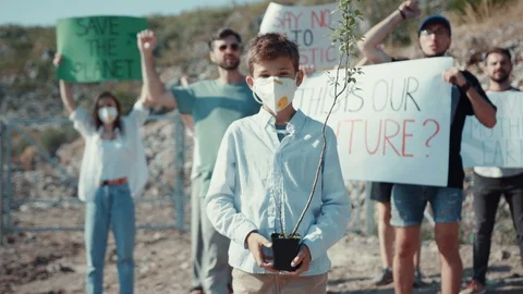 People activists shouting fighting for environmental pollution with invocatory Stock Footage 113926992