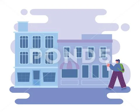 People activities, young woman reading map in the city street Stock Illustration