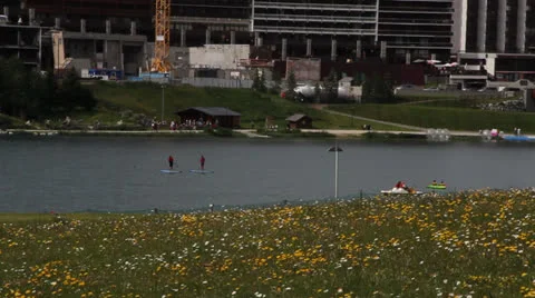 People activity on lake Stock Footage 23569168