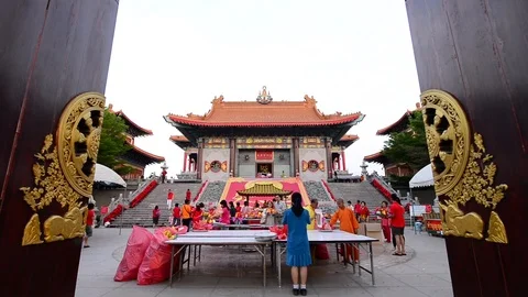 People activity at The largest and most important Chinese Buddhist temple in Ban Stock Footage 100208336