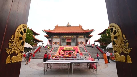 People activity at The largest and most important Chinese Buddhist temple in Ban Stock Footage 100208360