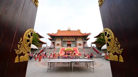 People activity at The largest and most important Chinese Buddhist temple in Ban Stock Footage 100208362