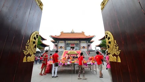 People activity at The largest and most important Chinese Buddhist temple in Ban Video stock 100208363