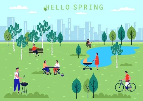 People activity at spring park Stock Illustration